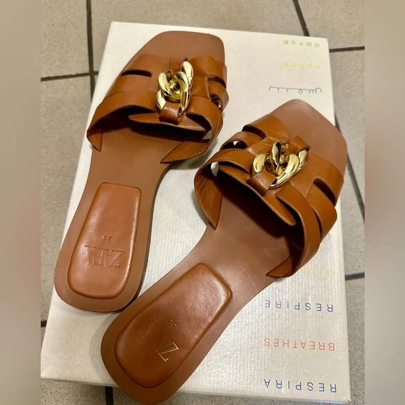 ZARA Leather Chain Slide Sandals – Size 38 (US 7.5) - Picture 5 of 6